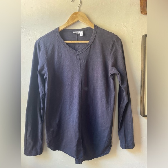 Wilt Tops - Wilt 100% Cotton Made in LA Raw Edge Long Sleeve Top Navy Blue Size Small